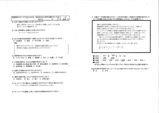 匿名希望さま（岡山県倉敷市・50代女性・過払い金請求）からの口コミ